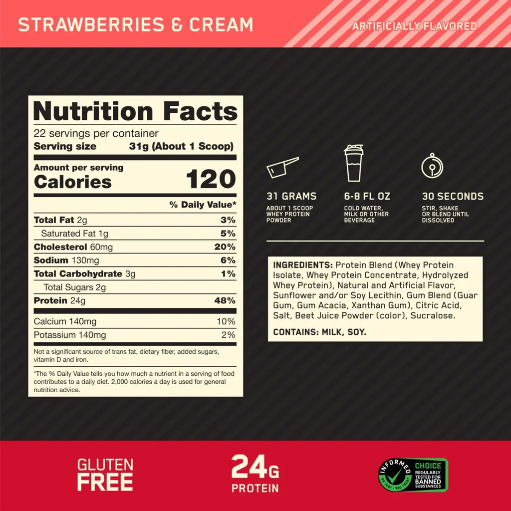 Optimum Nutrition Gold Standard 100% Whey Protein Powder, Strawberries & Cream, 1.5 lb (2-Pack), 44 Total Servings